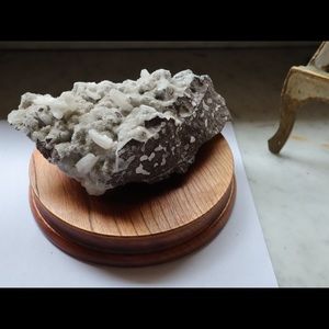 Crystal on wooden platform, desk decor